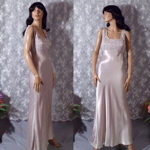 Vintage 90s Silver Prom Dress Size Medium 1990s Retro Slinky Maxi Long Cache